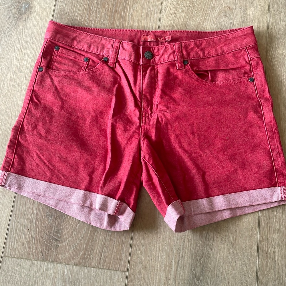 Prana red denim shorts